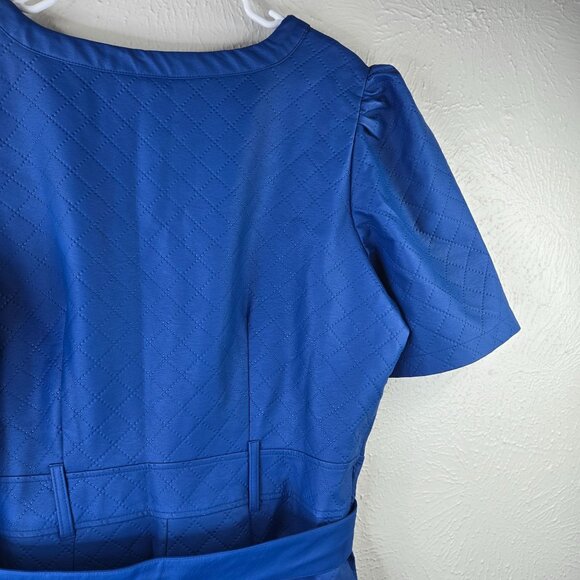 Ashley Stewart Faux Leather Midi Dress Royal Blue Button Down Belted Edgy Retro - Picture 12 of 13